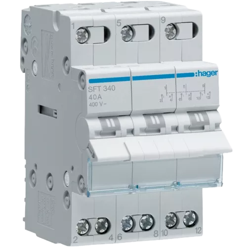 Hager SFT340 Перемикач I-0-II з загальним виходом зверху, 3-пол., 40А/400В