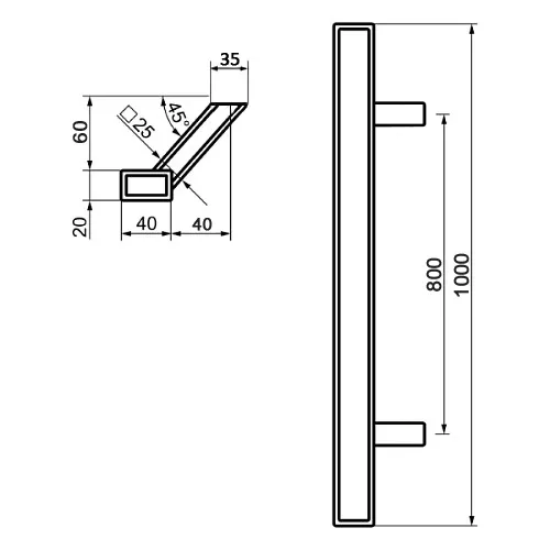 ABARO Sydney 45° L:1000 X:800 W:40*20mm SS 304 Ручки скоби (комплект)