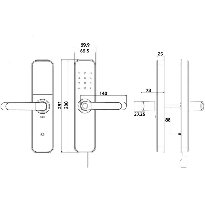 SEVEN LOCK SL-7766BF black (без врізної частини) Розумний дверний біометричний замок