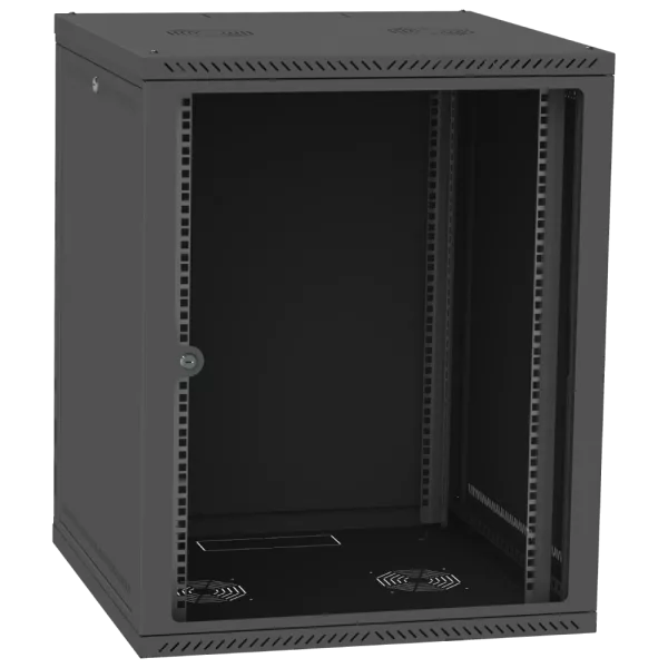 IPCOM 15U 600x600 Шафа телекомунікаційна двері скло (чорна)