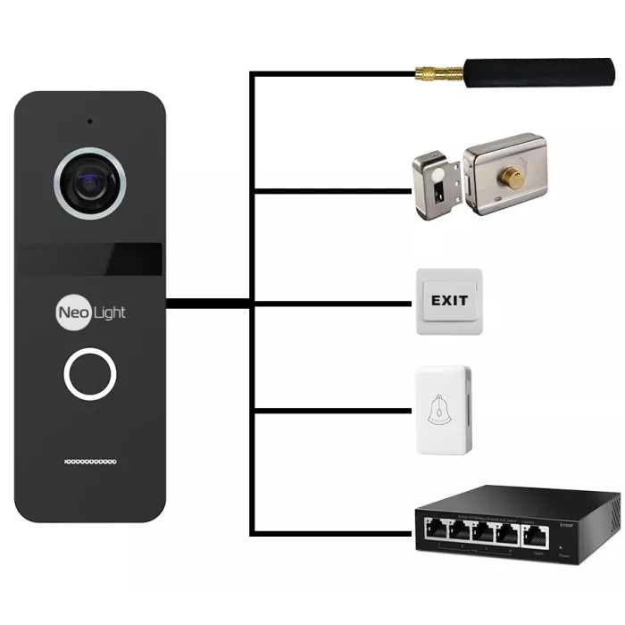 Neolight ALPHA Hybrid Black + SOLO IPW Graphite з кутком, PoE адаптер для панелі виклику Комплект відеодомофону