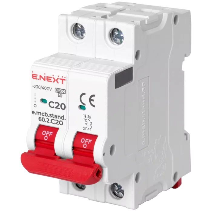 Enext e.mcb.stand.60.2.C20, 2р, 20А, C, 6кА Модульний автоматичний вимикач