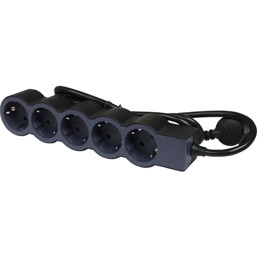 СТАНДАРТ 5х2К+З розеток, 16 А Подовжувач з кабелем 1,5 м, колір Чорний