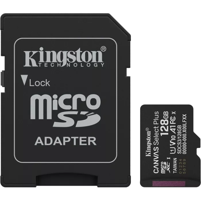 Kingston microSD 128GB C10 UHS-I A1 V10 R150MB/s + SD Карта пам'яті