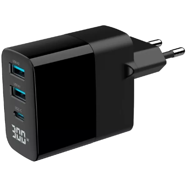 Gembird TA-UC-PDQC30LCD-BK-02 2хUSB-A (QC3.0 18W) + 1хType-C (PD20W) Мережевий зарядний пристрій