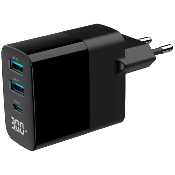 Gembird TA-UC-PDQC30LCD-BK-02 2хUSB-A (QC3.0 18W) + 1хType-C (PD20W) Мережевий зарядний пристрій