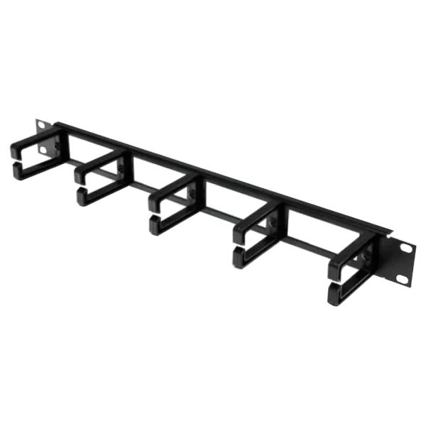 1U Кабельний організатор з 5 пластиковими кільцями, чорний