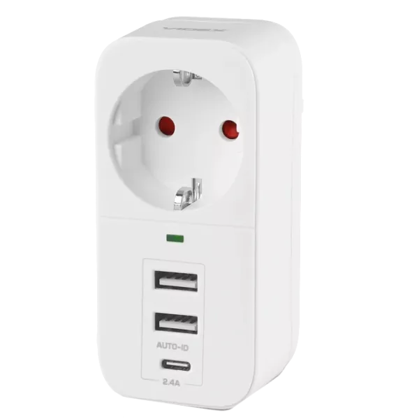 VIDEX ONCORD 1п 2.4A 2USB+USB-C Мережевий адаптер Type-C з заземленням