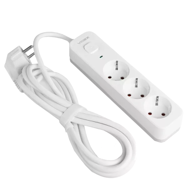 VIDEX ONCORD з/з 3п 3м (3x1.5мм) Мережевий подовжувач з кнопкою White