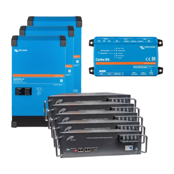 VictronEnergy MultiPlus-II + Ritar R-LFP51.2V100AH Система безперебійного живлення3 фази, 12кВт, 25кВт ---год