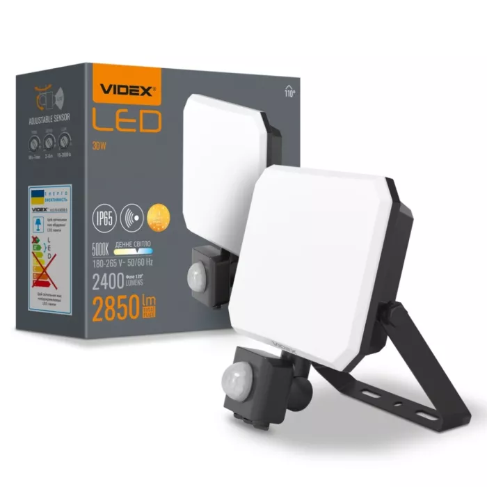 VIDEX F3 30W 5000K 220V LED прожектор  з датчиком руху