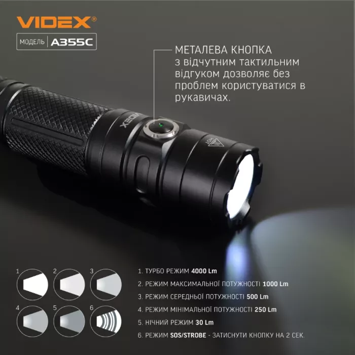 VIDEX VLF-A355C 4000Lm 5000K Портативний світлодіодний ліхтарик