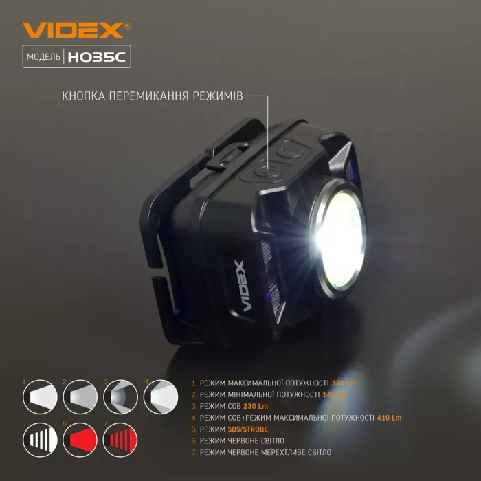 VIDEX VLF-H035C 410Lm 5000K Налобний світлодіодний ліхтарик