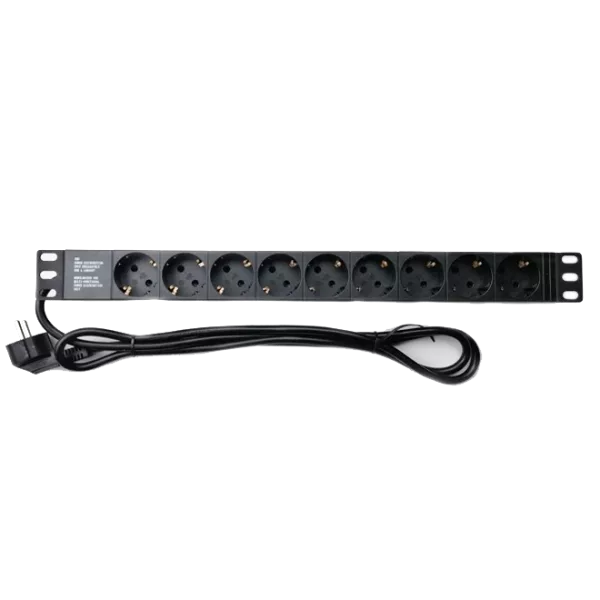1U 19" 220В на 9 розеток без вимикача Подовжувач