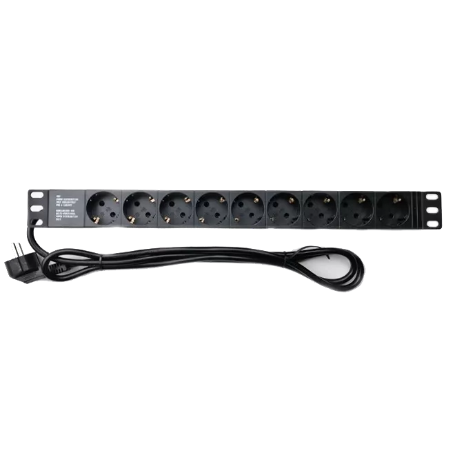1U 19" 220В на 9 розеток без вимикача Подовжувач
