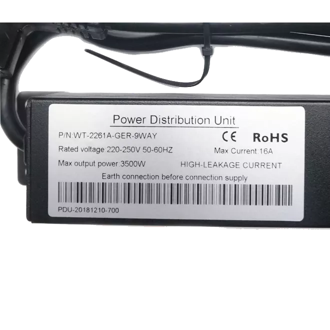 1U 19" 220В на 9 розеток без вимикача Подовжувач