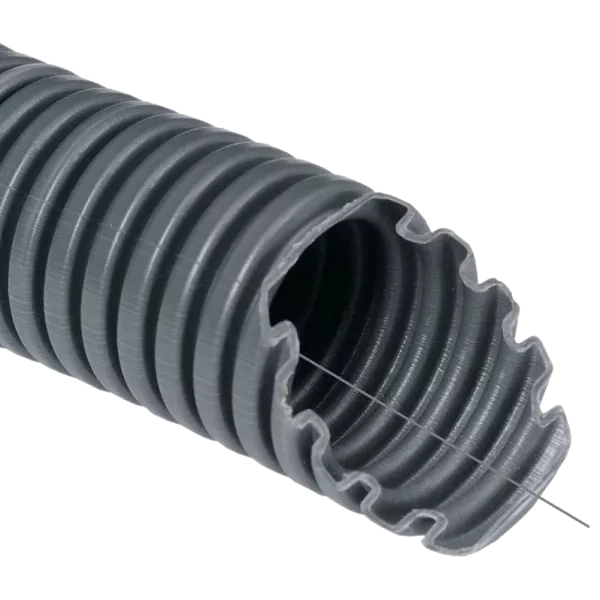 Kopos 750N/5см 20мм ПВХ Бухта 50 м Труба гофрована електромонтажна з протяжкою темно-сіра