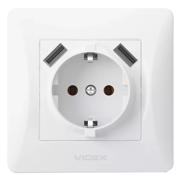 VIDEX BINERA (VF-BNSK1GU2-W) (20/120) Розетка біла 1 пост з заземленням 2USB